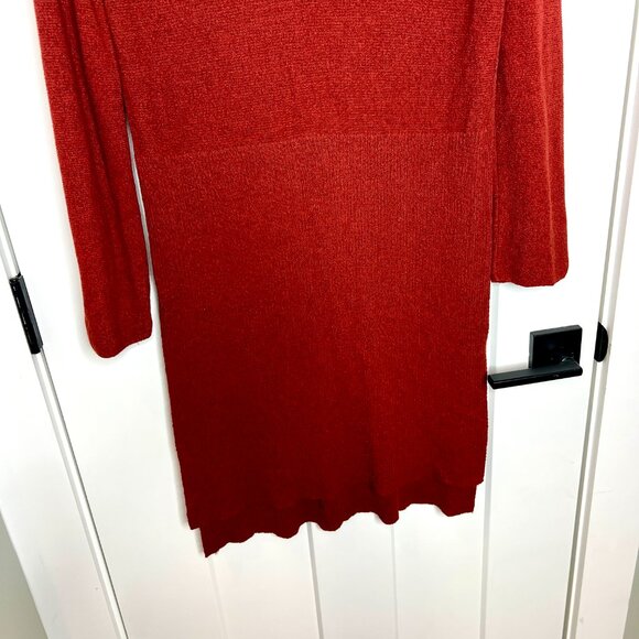 Zara Knit Rust Orange Brown V-Neck Knit Boho Linen Blend Sweater Dress Small - Picture 4 of 6